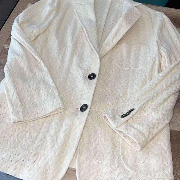 Fortela Womens Two Button Notch Lapel Long Sleeve Knit Blazer Cream Size 10 US 4 - Picture 7 of 13